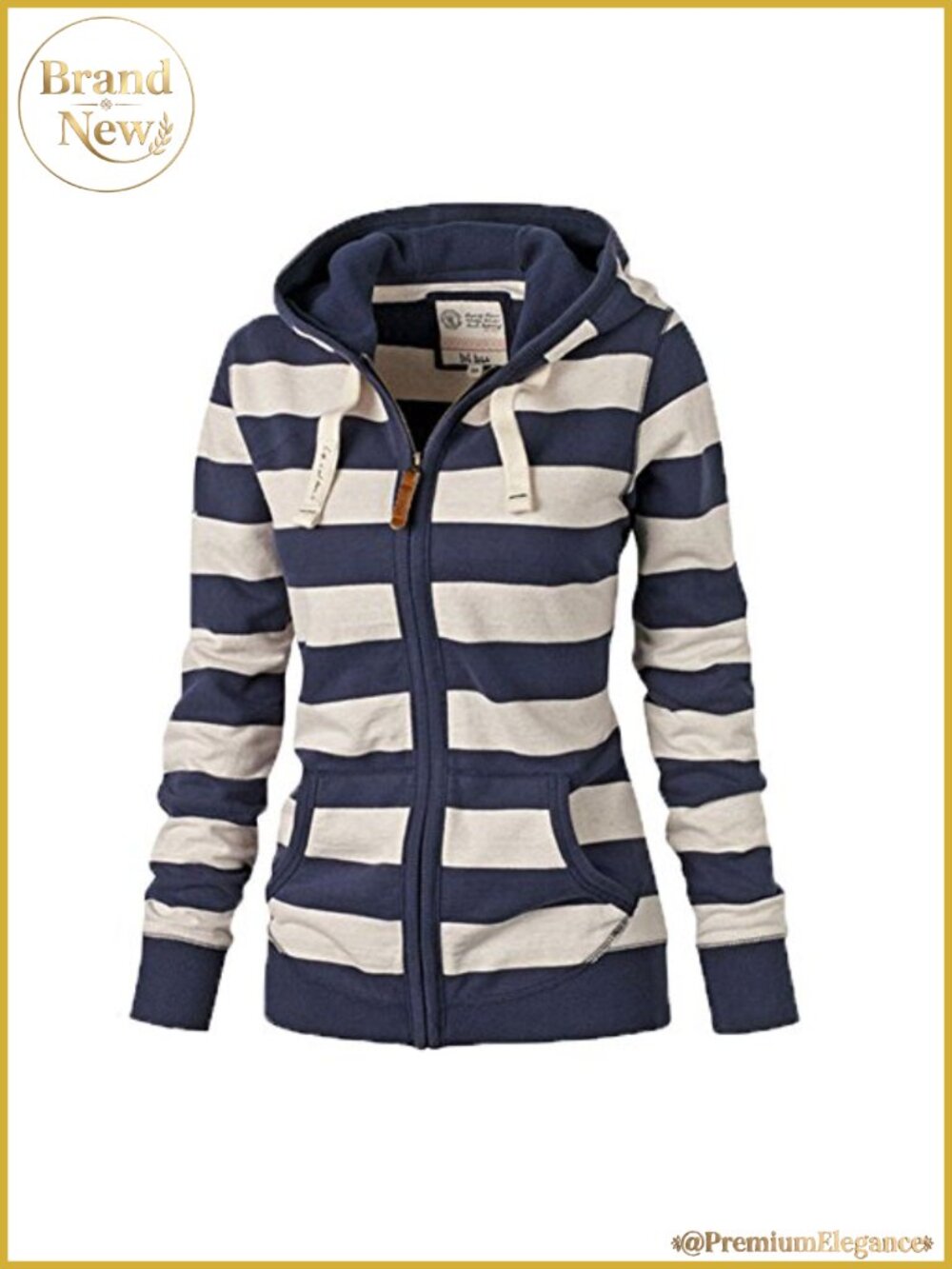 Zipper Hooded Jacket Striped Knit Cotton Blend
